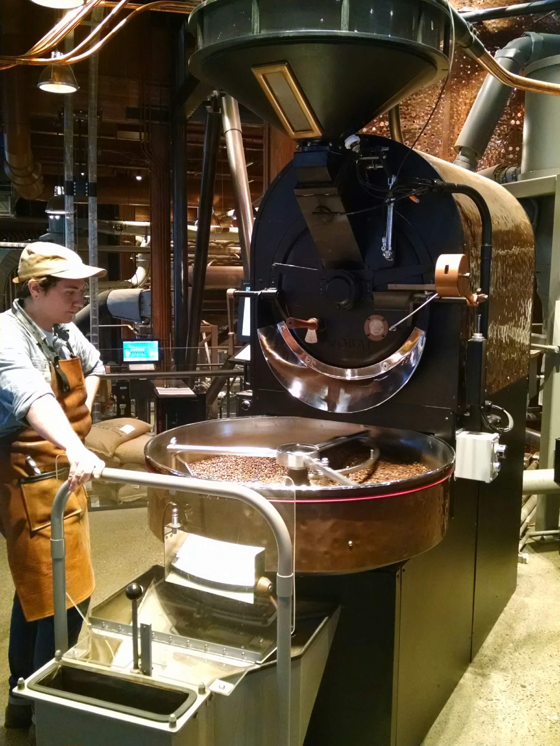 The smaller Probat roaster, 25# per batch