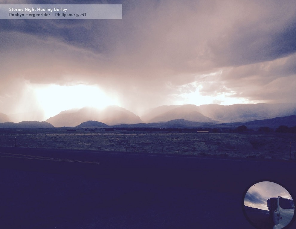 "Stormy Night Hauling Barley" Photo submitted by Robbyn Hergenrider | Philipsburg, MT